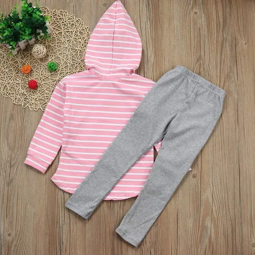 Vista 3 de Ritatte Toddler Girl Fall Outfits Striped Hoodie Pants 2PCS Sweatsuit Set Kids Baby Winter Clothes Jogging Suits for 2-6Y