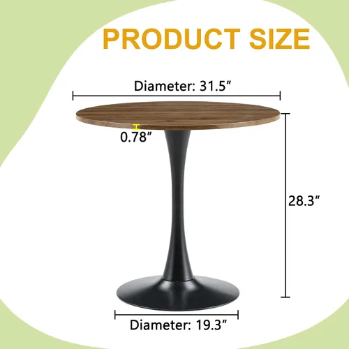 Vista 2 de Mesa de comedor redonda de nogal para espacios pequeños, mesa de tulipanes de 32 pulgadas con base de pedestal de metal, mesa de bistró para 2/3/4