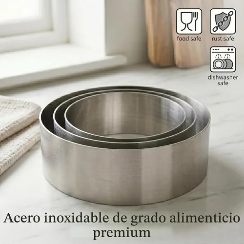 Vista 5 de Juego de anillos redondos grandes para tartas, cortador de galletas de 4/6/8 pulgadas, molde circular para panqueques de acero inoxidable, anillo
