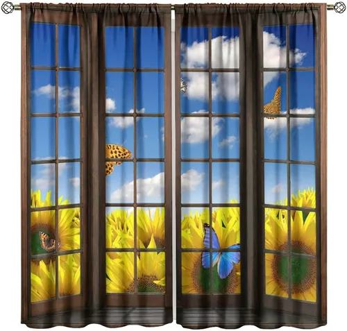 Vista 23 de Cortinas con Vista Natural, Estampado de Patrón de Río y Bosque Hermoso para Ventana, Cortinas Oscuras Aisladas para Dormitorio o Sala de 2 Paneles