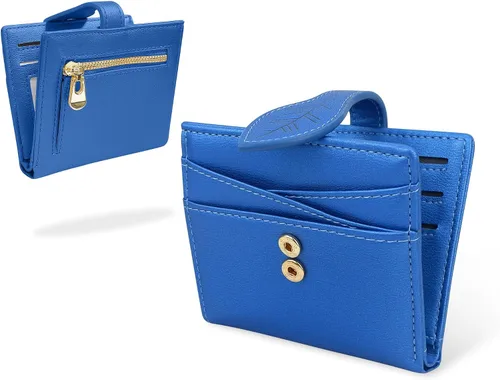 Vista 11 de CONISY Cartera pequeña para mujer, con bloqueo RFID, de piel, delgada, plegable, bolsillo frontal, cartera para mujer con cremallera, Negro, Moderno