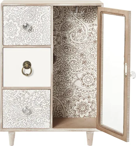 Vista 3 de Deco 79 Joyero floral de madera de 3 cajones 11 x 5 x 15 pulgadas marrón claro