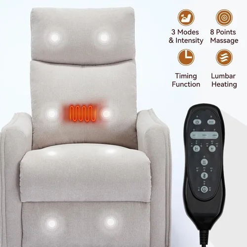 Vista 8 de PELUMY Silla Reclinable Mecedora Giratoria 360 para Adultos, Silla Mecedora de Guardería con Calor y Masaje, Silla Reclinable Deslizante para Beige