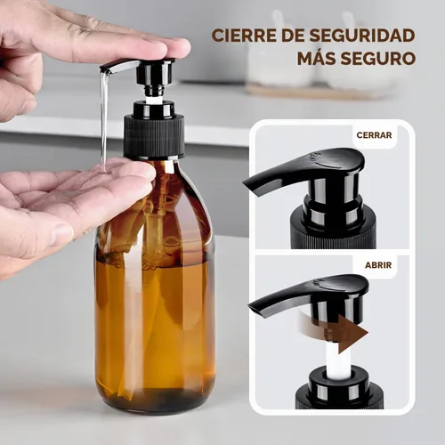 Vista 3 de Botella de bomba de vidrio ámbar de 8 onzas, botella dispensadora de jabón de vidrio de 8.5 fl oz para aceite de masaje de loción corporal