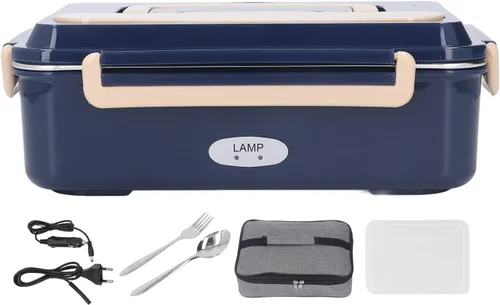 Vista 10 de Fiambrera eléctrica, 40W-80W de acero inoxidable de 1.5 L de frescura calentada, compartimento portátil con asa portátil, 2 rejillas con cuchara