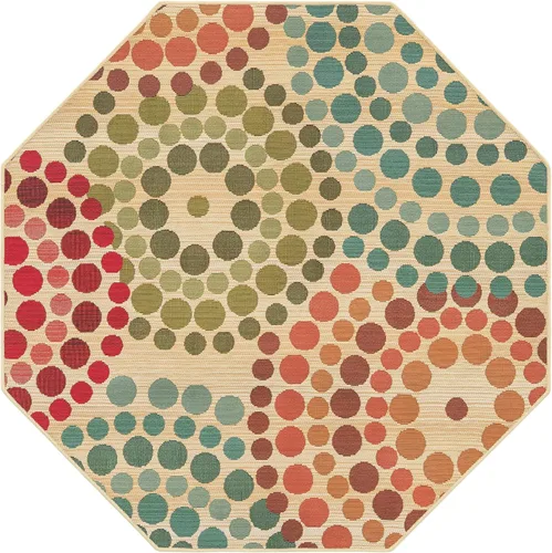 Vista 2 de Unique Loom Outdoor Modern Collection - Alfombra de área - Spark (4 pies 1 pulgada octágono beige/borgoña)