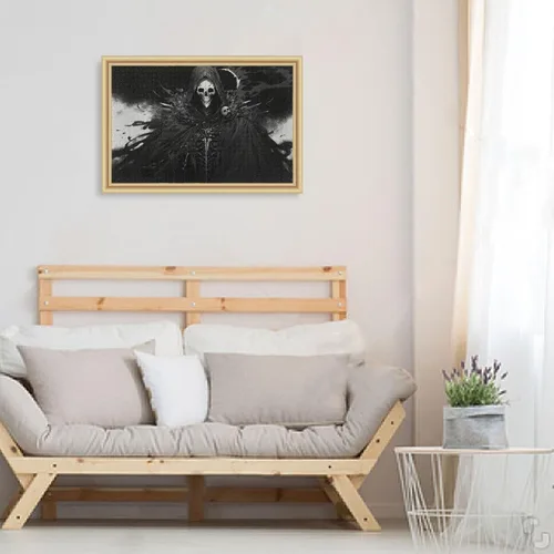 Vista 6 de Rompecabezas de madera de 500 piezas con estampado de esqueleto blanco y negro, con bolsa de almacenamiento con partición del alfabeto, fácil