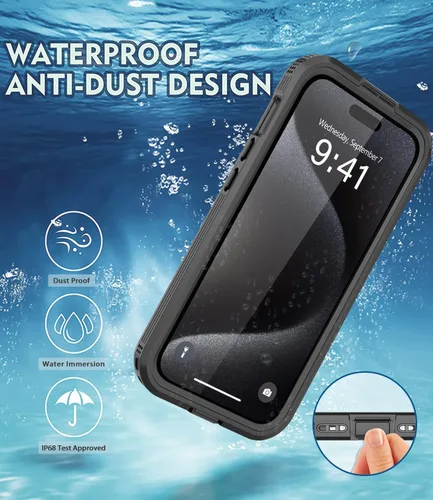 Vista 2 de Funda impermeable diseñada para iPhone 15 Pro, a prueba de golpes, a prueba de polvo, impermeable, para iPhone 15 Pro, funda protectora de cuerpo