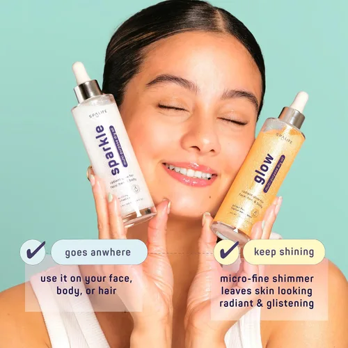Vista 3 de SpaLife Beauty Sparkle & Glow Paquete de aceite corporal – Dúo de aceite seco con brillo sutil y notable – aromas de mango y fresia – Hidratante