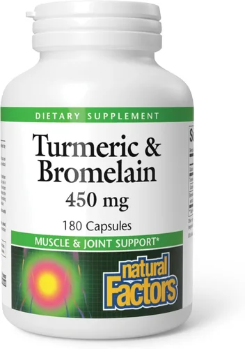 Vista 10 de Natural Factors, Cúrcuma y bromelina 450 mg, apoyo muscular y articular, 90 cápsulas