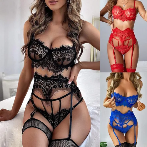 Vista 4 de Lencería sexy para mujer para sexo, juego travieso exótico, babydoll de peluche de talla grande, conjunto de lencería de encaje, camisón A74