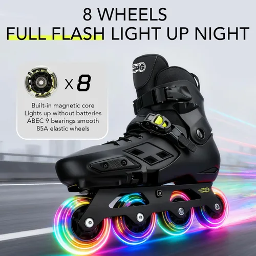 Vista 3 de Patines en línea para niños y niñas con ruedas iluminadas, tamaño ajustable, adecuado para principiantes, patines para mujeres, niñas y adultos
