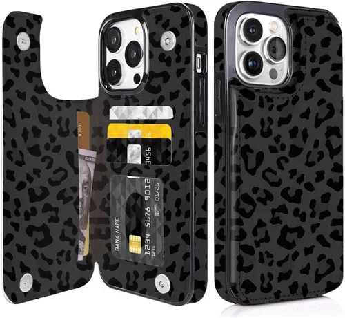 Vista 10 de Funda tipo cartera compatible con iPhone 13 Pro de 6.1 pulgadas con tarjetero, de piel sintética, con función atril, ranuras para tarjetas, doble