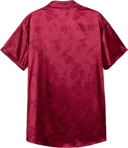 Vista 6 de THWEI Camisas de manga corta con botones y estampado floral de satén para hombre