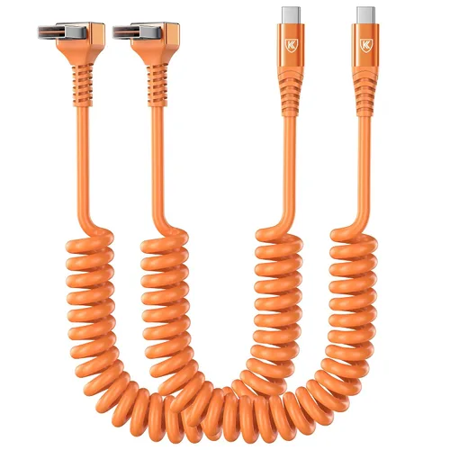 Vista 13 de Cable USB A a USB C de 90 grados, paquete de 2 cables USB tipo C en espiral de 3 pies para automóvil, cable de carga rápida USB-C compatible