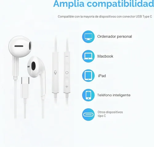 Vista 7 de Paquete de 5 auriculares USB C actualizados para iPhone 17/16/15 Pro Max, iPad Plus TypeC con micrófono, control de volumen, auriculares USBC