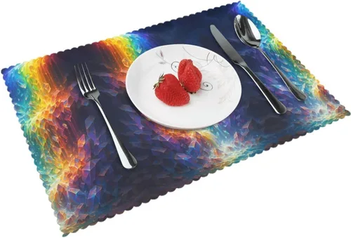 Vista 9 de Rectangular Placemats Set of 4, Heat Resistant Abstract Marbling Printed Kitchen Dining Table Mats