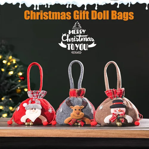 Vista 2 de KEIGPERI 1 juego de bolsas para muñecas de regalo de Navidad, bolsas de regalo reutilizables con cordón, bolsas de regalo de Navidad con cordón
