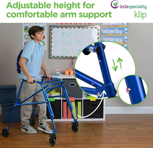 Vista 4 de Klip - Caminador con ruedas posteriores, ligero, 4 ruedas, andador posterior ligero para niños pequeños, niños, adolescentes con necesidades Azul