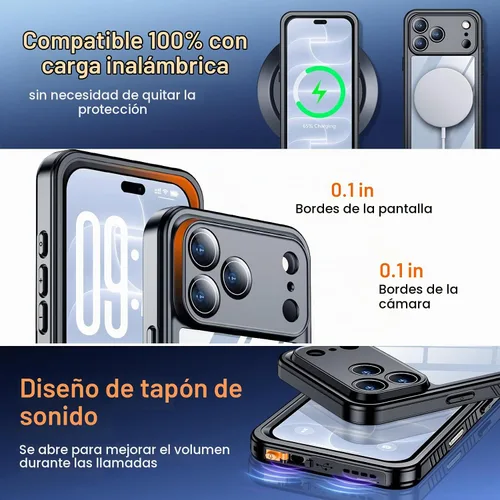 Vista 6 de SPIDERCASE Funda impermeable para 18 Pro Max, color negro y transparente Negro / transparente