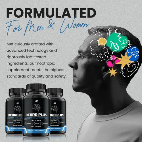 Vista 2 de Suplemento cerebral Neuro Plus, NeuroPlus para fórmula de memoria, Nero Plus PQQ para reducir los efectos negativos de la niebla cerebral, función