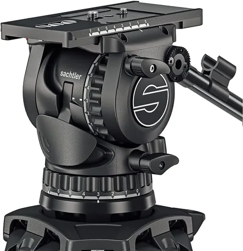 Vista 3 de Sachtler aktiv12T - Cabezal fluido de 3.937 in con trípode de fibra de carbono Flowtech 100 y esparcidor de tierra