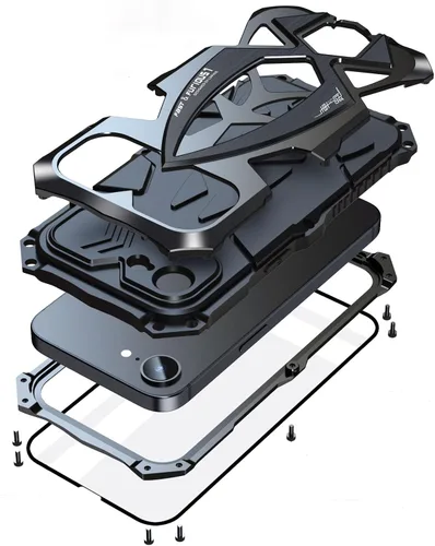Vista 8 de Lunivop Funda para iPhone 15 Pro Max, protección resistente, tornillo resistente, cuerpo completo, de grado militar, de goma de parachoques de metal