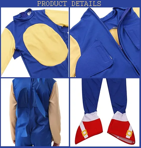 Vista 5 de Halloween Kids Deluxe Hedgehog Costume Cosplay Cartoon Suit Onesie Outfit Pretend Play Dress Up Unisex