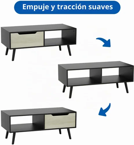 Vista 7 de Mesa de café moderna, mesa de cóctel de madera con almacenamiento, mesa minimalista para pasillo, mesa de café de mediados de siglo moderna