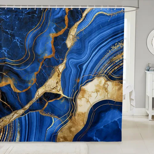 Vista 21 de Erosebridal Cortina de ducha de mármol negro, 72 pulgadas de ancho x 72 pulgadas de largo, juego de baño con grietas doradas, tela de textura