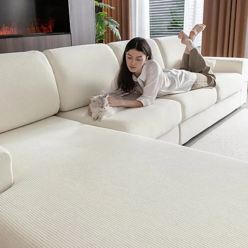 Vista 12 de OHSIO Fundas para Sofá Seccional, Fundas Elásticas para Sofá Resistentes al Desgaste, Fundas de Cojín Suaves y Lavables para Sofá, Protector