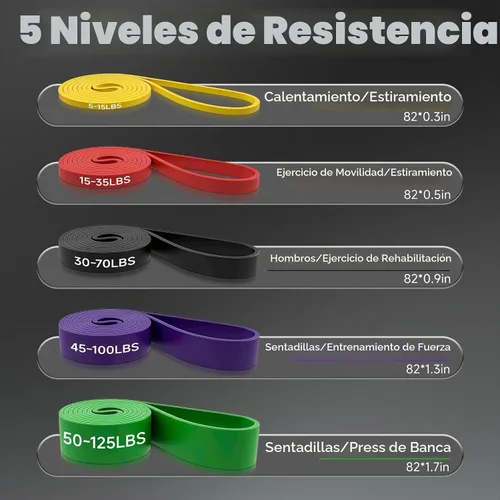 Vista 3 de Juego de bandas de resistencia con anclaje de puerta, bandas de asistencia para dominadas de múltiples niveles, bandas de ejercicio