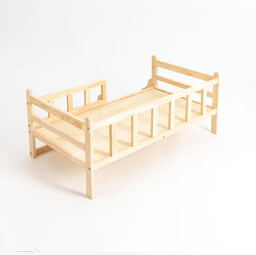 Vista 7 de Cama elevada de madera para mascotas con rieles, marco de cama de madera maciza para gatos, uso en interiores, grande, 37.8 x 22.1 pulgadas