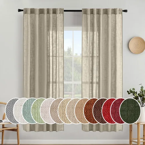 Vista 83 de MIULEE - Cortinas semitraslúcidas suaves y gruesas con textura de lino para cocina y ventana de baño, con trabilla trasera y bolsillo para Blanco