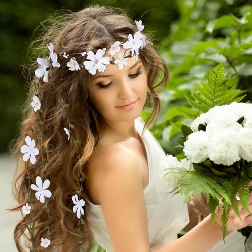 Vista 3 de Diadema de flores para mujeres - Corona floral de hadas para princesa, diadema floral para Renacimiento, feria renacentista, cosplay de boda