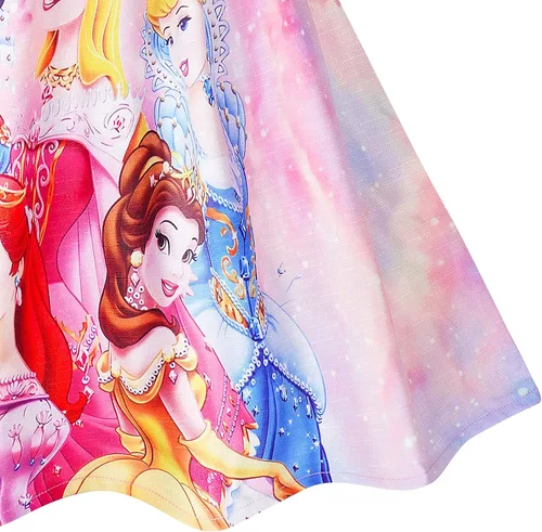 Vista 6 de YY-one Vestido de princesa con cuello cuadrado para niñas, vestido de princesa con mangas con volantes, vestido de princesa para niñas