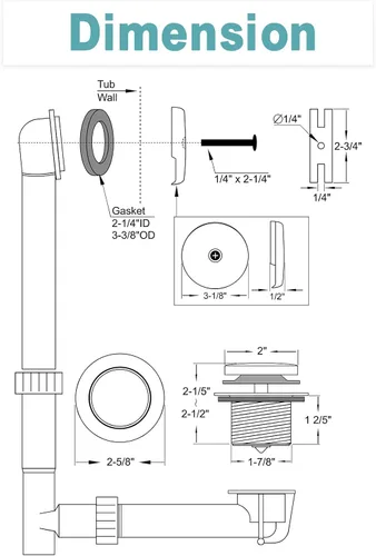 Vista 8 de BESTILL Kit de conversión de desagüe de bañera con punta de punta con placa frontal de desbordamiento, oro cepillado