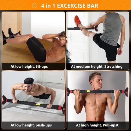 Vista 4 de Barra de dominadas para puerta, entrenamiento de fuerza, barra de entrenamiento de la parte superior del cuerpo con medidor de nivel y ancho