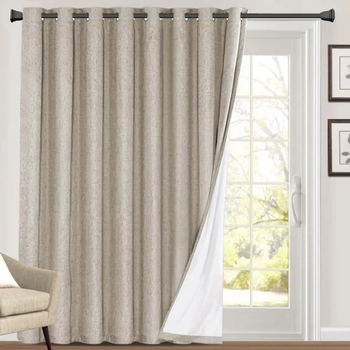 Vista 100 de Cortinas con textura de lino 100% opacas de 64 pulgadas de largo, juego de 2 paneles de cortinas de lino opacas con forro aislante térmico que Arena