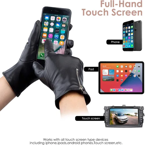 Vista 4 de Dsane Guantes de cuero de invierno para mujer, guantes de conducción cálidos para pantalla táctil