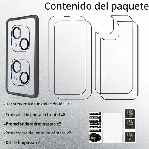Vista 8 de Protector de pantalla para iPhone 14, paquete de 2 pantallas frontales y 2 protectores de vidrio traseros, 2 protectores de lente de cámara