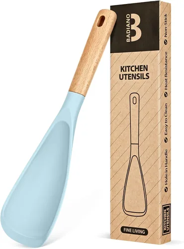 Vista 14 de Cuchara de cocina para utensilios de cocina antiadherentes, ideal para cocinar y servir silicona mate resistente sin BPA, cuchara con mango de Verde