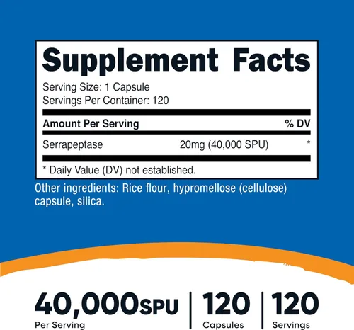 Vista 2 de Nutricost Serrapeptase 40,000 SPU, 120 cápsulas - Sin gluten, sin OMG y apto para vegetarianos
