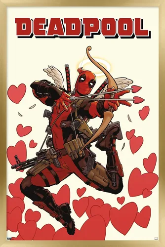 Vista 18 de Marvel Comics Deadpool - Póster de pared de Cupido, 22.4 pulgadas de largo x 14.7 pulgadas de ancho, versión enmarcada de madera de granero