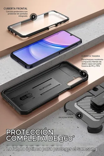 Vista 4 de SUPCASE - Funda para Samsung Galaxy A16 con protector de pantalla, color negro Built-in Kickstand, Rotating Belt-Clip, Military-Grade Drop