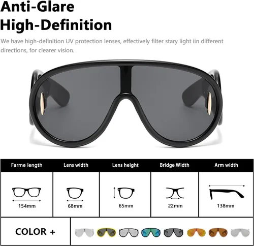 Vista 3 de Gafas de sol de aviador de gran tamaño para mujeres y hombres, máscara de onda de moda, UV400, estilo de diseñador de escudo futurista, AM051