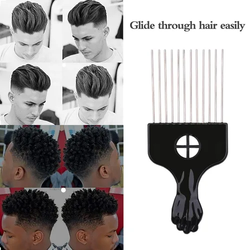 Vista 6 de Peine de pelo, peine de metal, peine de púa de metal, desenredar peluca trenzada, peine de peinado, negro, 1 paquete