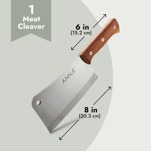 Vista 5 de cuchillo de carnicero/picador muy resistente de acero inoxidable - mango de madera sólida - calidad profesional - uso en el hogar y restaurante - 8