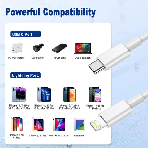 Vista 7 de Cable USB C a Lightning de 3 pies [certificado Apple MFi] Cargador rápido para iPhone tipo C a Lightning para iPhone 14 13 12 11 Pro Max Xr Xs 8 7 6