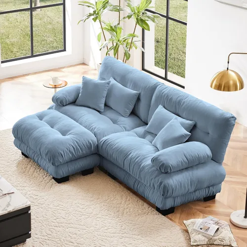 Vista 45 de Otomana beige para sofá modular modular, sofá individual, asiento otomano para sofá modular convertible, sofás de terciopelo para sala de estar